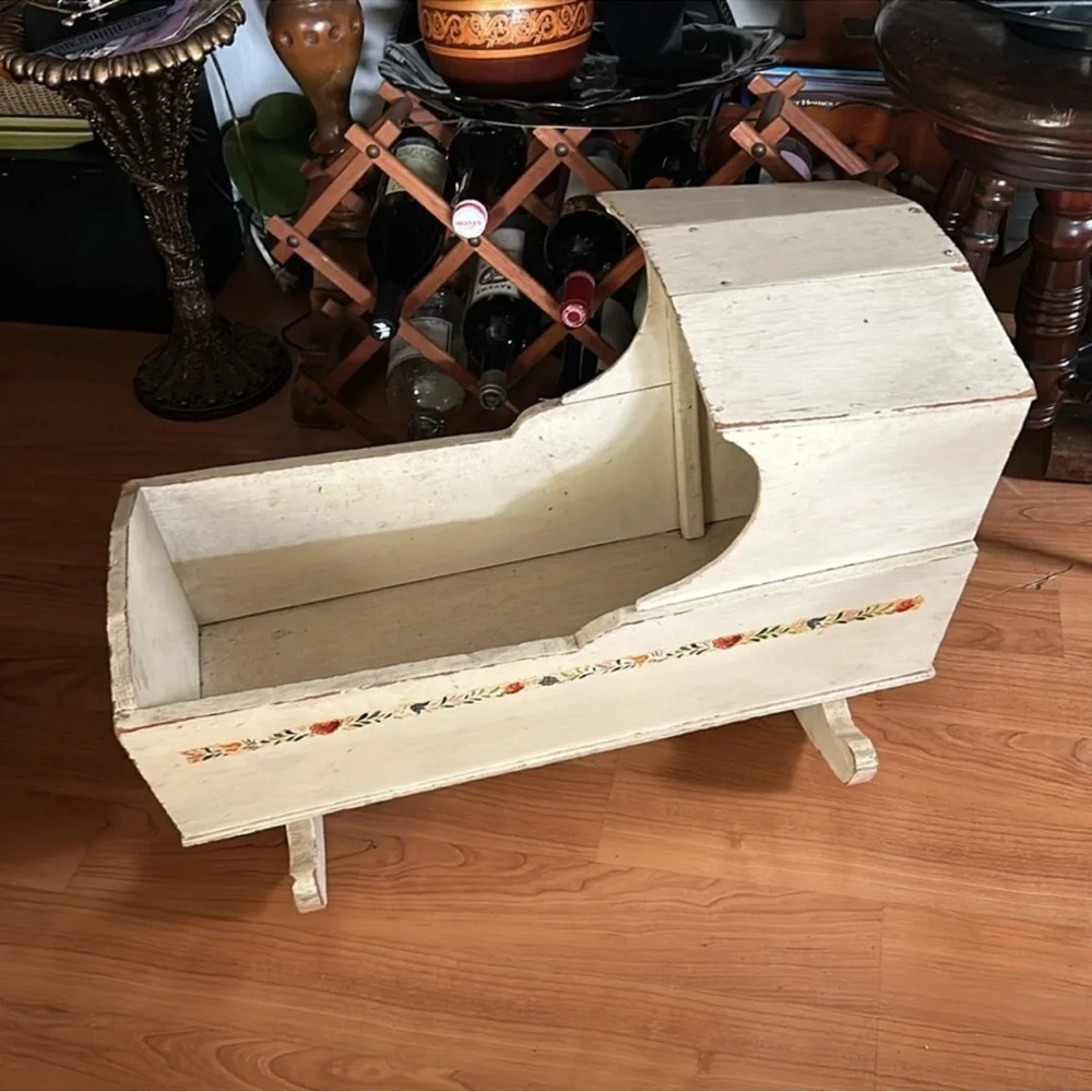 Vintage Primitive Wooden Rocking Cradle Bassinet